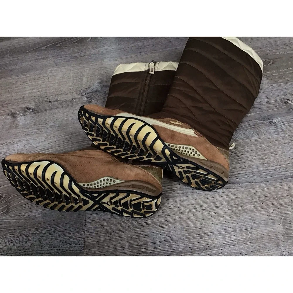 Women's Size 8 Vintage Puma Boots Brown Suede / Puffer Boots Y2k #300697 03
